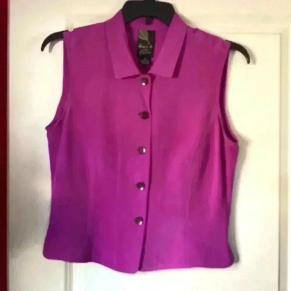 Donna B& Karen Purple 100% Silk Cropped Vest Size 14 - Picture 1 of 6